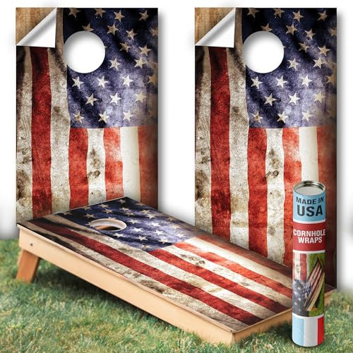 Cornhole Board Skin Wrap Aufkleber – Vinyl Turnier Maisloch Sitzsack Werfen Aufkleber – Wetterbeständig USA Flagge Brettspiel – Für Kinder Erwachsene Universitäten Festivals & Bars – 62,2 x 123,2 cm