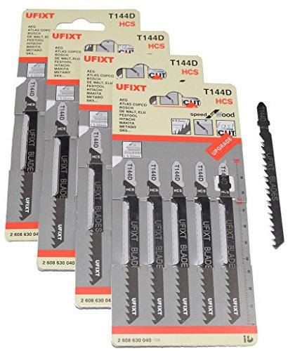 Jigsaw Blades T144D for High Speed Wood Cutting High Carbon Steel HCS 20 Pack Fits AEG, Black & Decker, Bosch, Dewalt, Elu, Festool, Hitachi, Makita, Metabo and Skil by Ufixt