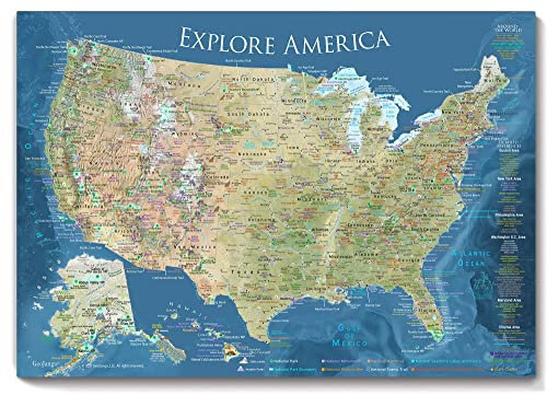 Nationalparks-Poster-Karte mit allen 600 NPS-Sites und Reisezielen in den USA – Reisekarte Wandposter – Nationalpark-Checkliste Karte (91,4 x 61 cm)