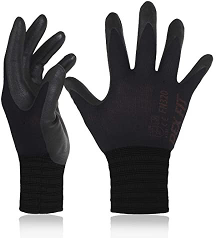 DEX FIT Premium Nylon Nitril Arbeitshandschuhe FN320; 3D-Komfort, Dehnbare Passform, Griff, Dünne, Leichte Arbeitshandschuhe, Langlebig, Atmungsaktiv, Kühl, Waschbar; Schwarz XL (10) 3 Paare