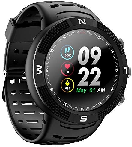 DTNO.I NO.1 F18 Smartwatch Deportes Bluetooth 4.2 IP68 Impermeable Reloj Inteligente GPS Llamada Mensaje Recordatorio Podómetro Monitor de Sueño (Negro)