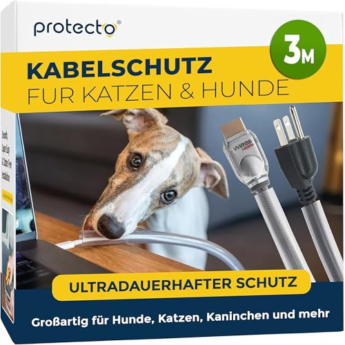 PROTECTO Flexibler Tier – Kabelschutz, Transparentes, Beißfest, 3 m lang/Ø 9mm Kabelschlauch - für Katze & Hund, Schutz für Strom- & Ladekabel – Beleuchtung, RCA & HDMI | Universelle Kabelhülle