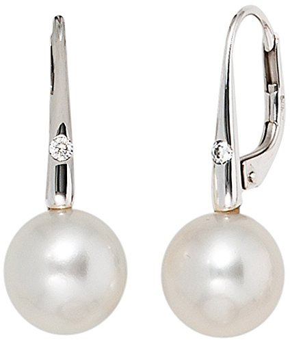 Jobo Damen-Ohrhänger aus 14 Karat 585 Weißgold mit Perlen und 2 Diamanten