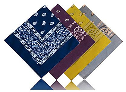 Bandana 4er Set Paisley Muster Scarf Nikki Tuch Kopftuch Cotton 100% Baumwolle Travel Reisen Schal Headwrap (Dunkel Blau, Dunkel Lila, Gelb, Hell Blau)