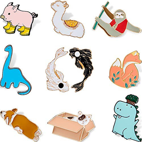 Hicarer 10 Stück Cartoon Tier Pins Set Emaille Pins Cartoon Tier Rucksack Anstecknadeln Katze Alpaka Corgi Broschen Anstecker für Kleidung Kragen Tasche Jacke Accessoire DIY Handwerk Weihnachten