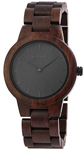 Raptor Damen-Holzuhr Edelstahl Butterflyschließe Natur Analog Quarz RA10208 (Leadwood)