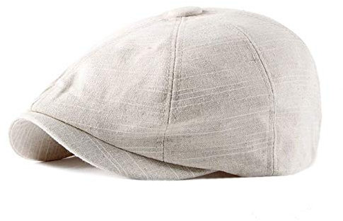 QICHEN Schirmmützen Herren Sommer Leinen Newsboy Flat Cap Schiebermütze Baskenmütze (Beige)