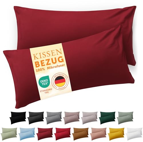 Blumtal Kissenbezug 50 x 80, 2 Stück - Oeko-TEX zert. Kissenbezüge 100% Mikrofaser in extra weich & waschmaschinenfest - Bezug Kissen 50x80 Aurora Rot