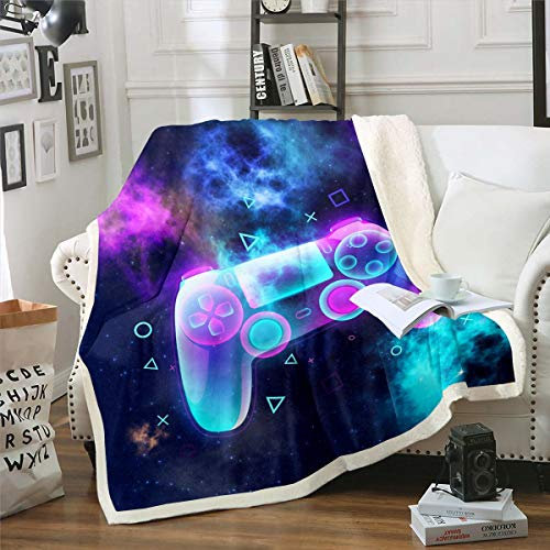 Tbrand Jungen Gamepad Decke Videospiel Wohndecke für Kinder Modern Gamer Controller Kuscheldecke 150x200cm Galaxis Geometrisch Drucken Dekor für Couch Flanell Fleecedecke