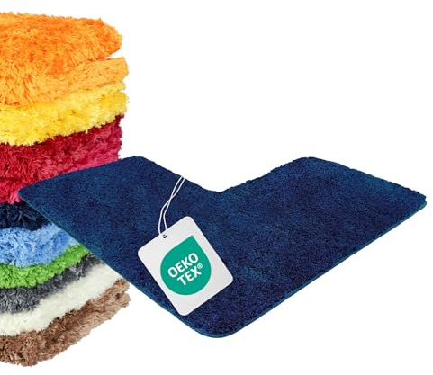 WohnDirect Eckbadematte 100x100cm Dunkelblau (Blau) | Ideal für Eckduschen, 4 cm Florhöhe, erstklassige Verarbeitung, vielseitig einsetzbar, praktischer Alltagshelfer