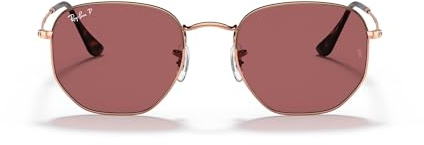 Ray-Ban Unisex RB3548N Hexagonal Flat Lens Hexagonal Sunglasses, Rose Gold/Polarized Purple, 51 mm
