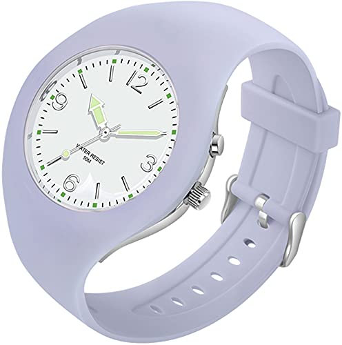findtime Armbanduhr mit Silikonarmband IP68 Wasserdicht Analog Quarz Uhr für Damen Herren Mädchen Jungen Leuchtziffern Farbig Lila