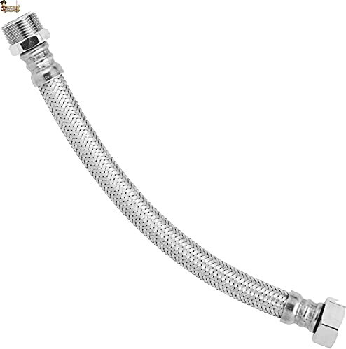 BricoLoco.com Tuyau de plomberie flexible d'eau pour réservoir wc, robinet lavabo ou évier de cuisine ou salle de bain en acier inoxydable Rails en laiton femelle - mâle (1, H 3 8'' - M 1 2'' Longueur