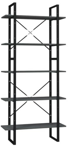 vidaXL Bücherregal 5 Fächer Standregal Aktenregal Regal Aufbewahrung Büroregal Wandregal Mehrzweckregal Grau 80x30x175cm Holzwerkstoff Metall