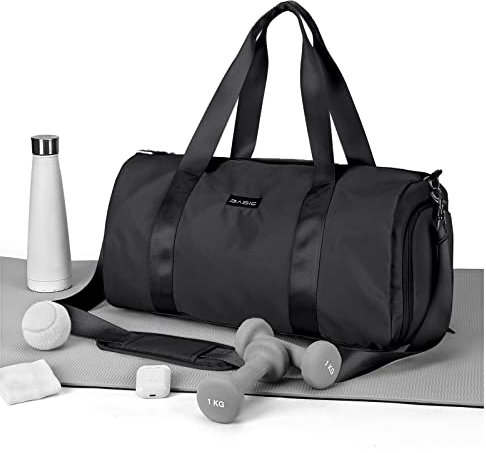 Sport Duffel Bag Damen, Sporttasche mit Nassfach & Schuhfach Reise Duffel Bags Übernachtungstasche Leichte wasserdichte Sporttasche Handgepäcktasche für Herren Wochenendtraining Schwimmen,Schwarz