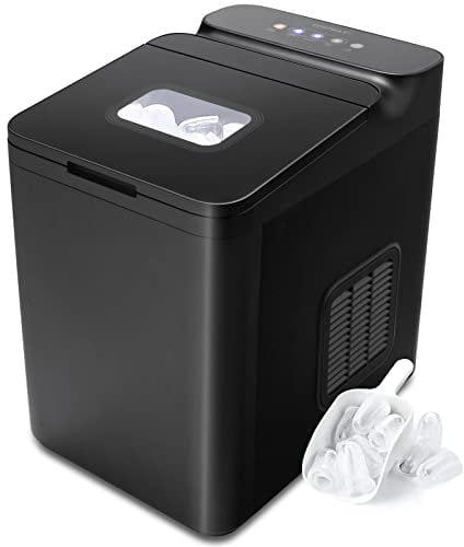 COSTWAY Machine à Glaçons 15 kg en 24h, Glaçons Automatiques Rapide Prêt en 6 Min, Ice Maker avec Nettoyage Automatique Commande Tactile Couvercle en Verre 1,5 L, Blanc/Noir (noir)