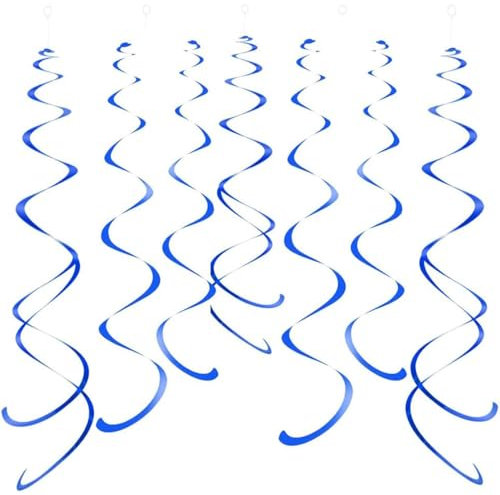 GAKA FAVOR 30 Stück Wirbel Deko Blau Spiralen Girlande Folien Deckenhänger DoppelSpiral Deko für Geburtstag, Hochzeit, Silvester oder Karneval Partydeko