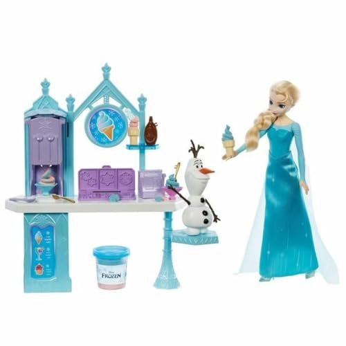 Mattel Disney Frozen Heladería de Elsa y Olaf Muñeca con set de juego de plastilina con accesorios, juguete +3 años (HMJ48)