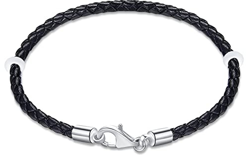 Braccialetto in pelle intrecciata nero e rosso per donne/uomini, braccialetti in vera pelle intrecciata con chiusura a moschettone in argento 925 e anelli in gomma, personalizzato per la festa della