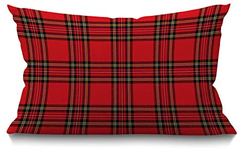 BGBDEIA Housse de coussin traditionnelle écossaise à carreaux écossais en lin pour canapé, lit, canapé, voiture, taie d'oreiller 30 x 50 cm, rouge et noir