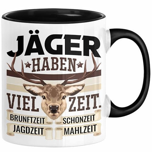 Trendation - Jäger Haben Viel Zeit Tasse Geschenk für Jäger Becher Männer Spruch Jagd Jagen (Schwarz)