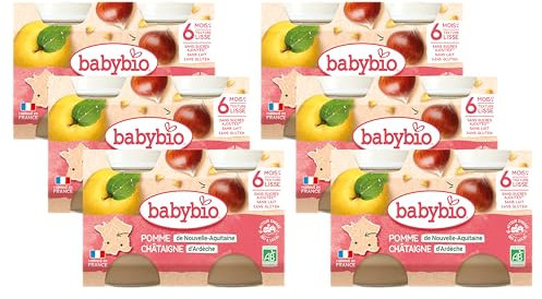 BABYBIO - Petits Pots - Pomme Châtaigne - 2x130 g - BIO - Lot de 6
