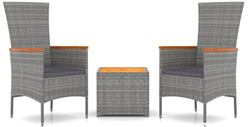 vidaXL Garten Lounge Set 3-TLG., Gartenmöbel Set Sitzgruppe für Garten Terrasse Balkon, Loungemöbel Stuhl Tisch, Grau Poly Rattan Massivholz Akazie