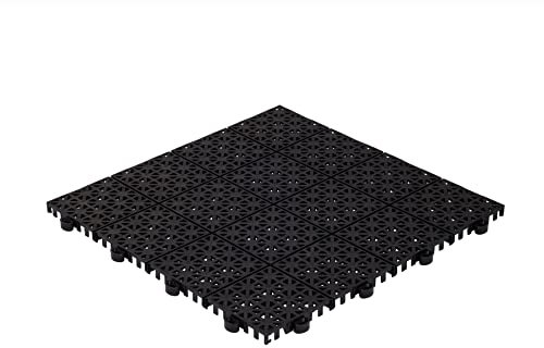 HESTRA Kunststofffliesen Universa 02020 | Balkonfliese Stecksystem Innen- und Außenbereich | Bodenplatten wasserdurchlässig, wetterfest, pflegeleicht | 11 Fliesen à 30 x 30 cm (Schwarz)