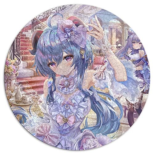 Puzzles 1000 Teile Genshin Impact Ganyu Kreative runde Puzzles für Erwachsene und Kinder, Papppuzzles Puzzles für Erwachsene (Größe 67,5 x 67,5 cm)