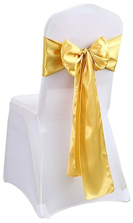 CANDeal 10-teiliges Set Satin Stuhl Schärpen Bögen Für Hochzeitsempfang- Universal Stuhl Back Tie Zubehör Für Bankett, Party, Hotel Event Dekorationen, Keine Stuhlhussen (Gold)