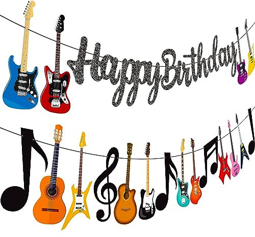 Gitarre Geburtstag Party Banner - Musiknote Dekorationen Mit 2 Stück Ausschnitt Banner für Rockgitarre Babyparty Supplies