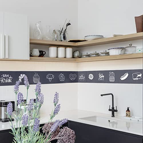 neukids 2 Bände 10CM×200CM Selbstklebende Bordüre, Bordüre Grau Essen Muster Tapetenbordüre, Wand Bordüren Wohnzimmer Schlafzimmer Küche Bad Decke Border, Dekoration Twandtattoo Grau