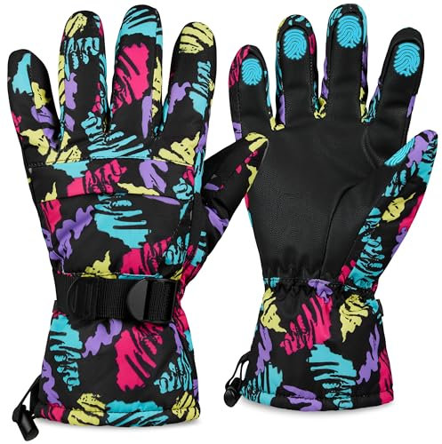 CityComfort Gants de Ski Femme, Gant Chaud Imperméable Écran Tactile pour Adulte, Gants Thermiques Doublés Hiver Neige Ski Snowboard Taille L/XL (Multi)