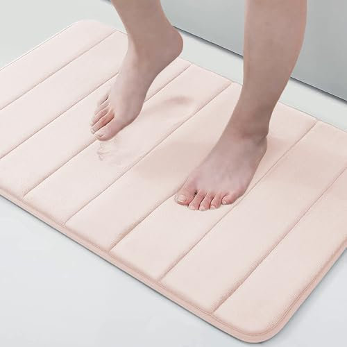 smiry Memory Foam Bath Mat, 40 x 60 cm, Extra Soft Non-Slip Bathroom Mat, Super Absorbent Bath Mats for Bathroom Floor, Machine-Washable Dry Bath Rug Foot Mat, Pink
