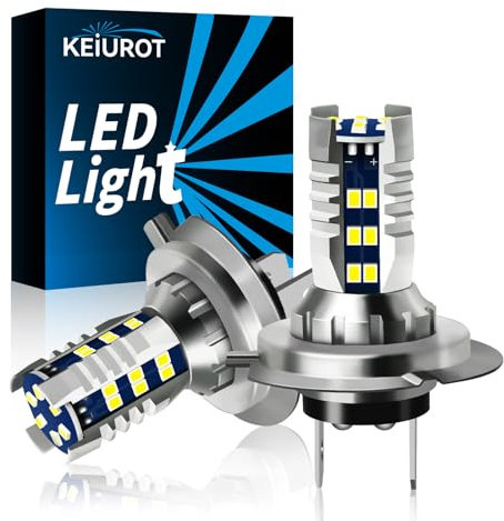 Keiurot - Bombilla LED H7, motocicleta de 12 V LED de coche, faro para motocicleta, faros 6500 K, 30 SMD 2016 LED, chips, color blanco