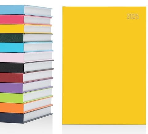 evelay 2025 A4 A5 Tagesplaner Ganzjahresplaner Schreibtisch Hardcover Akademischer Organizer für Home Office Schule (A5 Seite pro Tag, Gelb)