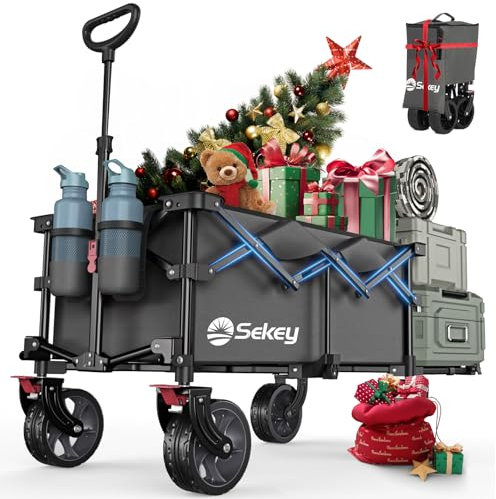 Sekey XXL Bollerwagen Faltbar mit Erweiterbarer Heckklappe 135L & 200L, Faltbarer Bollerwagen Klappbar Angelwagen Zusammenfaltbar aus Vier Richtungen bis 150KG, Flexi 4019, Grau