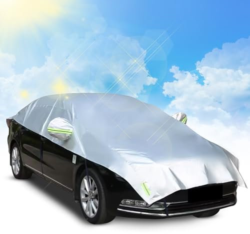 Halbgarage für Auto Ninonly Auto Abdeckplane Outdoor wasserdichte Halbabdeckung Autoplane mit 3 Schicht Staubdicht All Allwetter mit Haken und Riemen Passend Für Autos Größe M (für Sedan bis 4-4.5M)