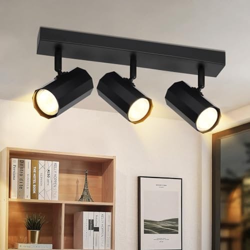 Glitzerlife Deckenstrahler 3 Flammig Deckenleuchte Schwarz - Deckenspots Retro GU10 Schlafzimmerlampe Vintage MAX. 25W Schwenkbar Metall für Flur Küche Esszimmer Schlafzimmer Ohne Leuchtmittel