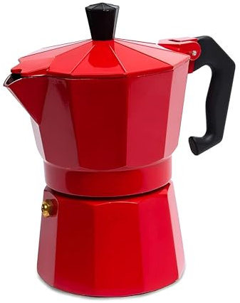 Primal Internet GmbH Espressomaschine & Espressokocher 6 Tassen in Schwarz oder Rot | Espressokanne & Mokkakanne | Legiertes Aluminium (Rot)