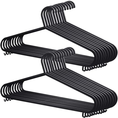 KING KARAN® Standard 25 x Kleiderbügel, schwarz, starker Kunststoff, Erwachsenen-Kleidung mit Hosensteg und Lippen (50)