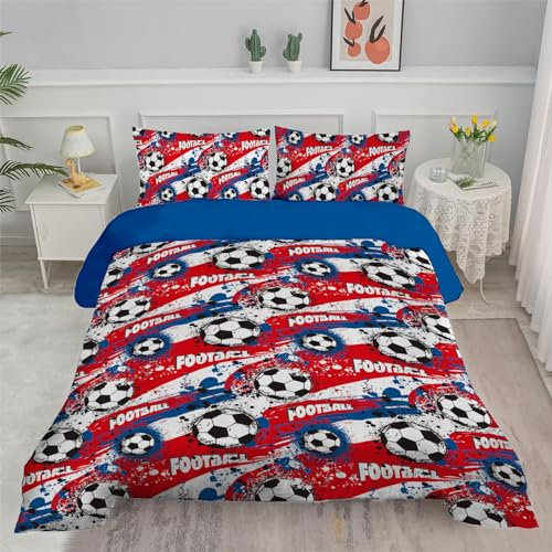 HOMHOMHA Football Bedding Double Duvet Cover Set Kids Bedding Double Bed Set for Teens/boys Soft Bedding Sets Equipped With Quilt Cover 200x200cm And 2*Pillowcase 50x75cm(3pcs)