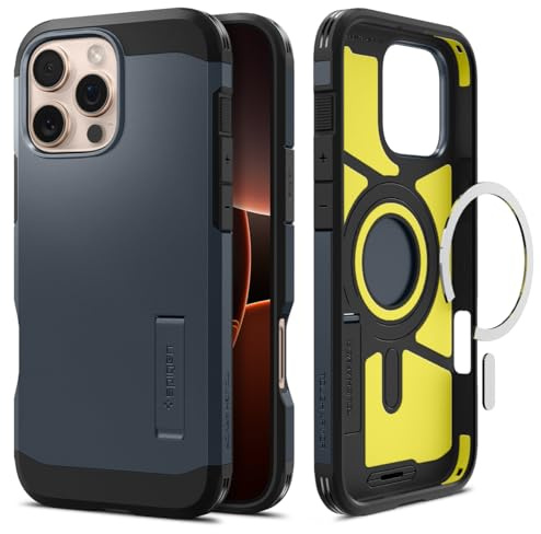 Spigen Tough Armor (AI) MagFit Hülle für iPhone 16 Pro, Kompatibel mit MagSafe Zubehör -Metal Slate