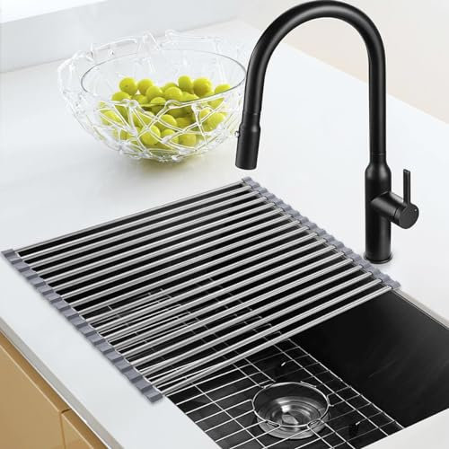 NJZYBZA Escurreplatos Acero Inoxidable - Escurreplatos Plegable y extraíble sobre el Fregadero - Escurridor y Organizador de Cocina - Negro (47 x 35)