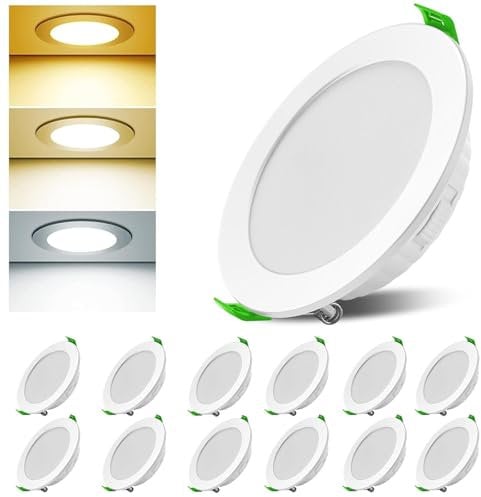 Asstikoo LED Einbaustrahler 230V Dimmbar, 7W 12er Set Einbauleuchten Deckenspots Deckenstrahler Lochöffnung Ø 85-100 mm, IP44 Ultra Flach LED Spots für Badezimmer Wohnzimmer