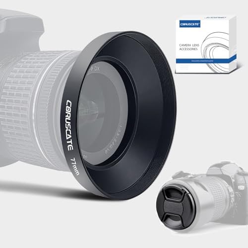 77mm Universal Metal Lens Hood,Wide Angle Lens Hood Compatible All 77mm Brands Camera Lens(and Easy to Install and Remove) 1pcs 77mm Lens Cap