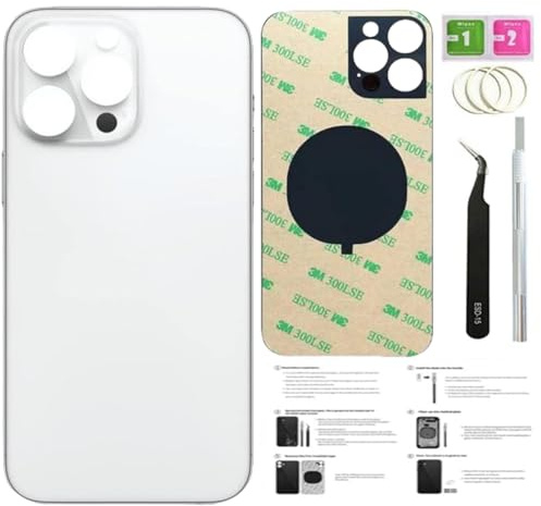 14 Pro Max Back Glass Replacement for iPhone 14pro Max Back Cover Glass (Silver, 6.7 Inch) with Pre-Installed Tape + Installation Instruction + Repair Tools (Silver)
