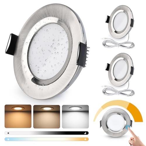 GeyouLux LED Einbaustrahler 12V Dimmbar Touch-Control, 3000K-4000K-6000K LED Spot 12V,IP44 Einbauleuchten, 3W Einbauspots 58-62mm für Wohnmobil Wohnwagen Kleiderschrank, Nickel 3er Set