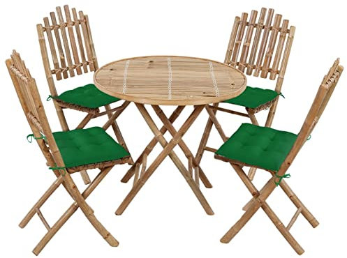 Iiaky 5-TLG. Garten-Essgruppe mit Kissen TerassenmöBel AußEn GartenmöBel Essgruppe Esstisch Set Gartenlounge Set Klappbar Bambus - 3063980