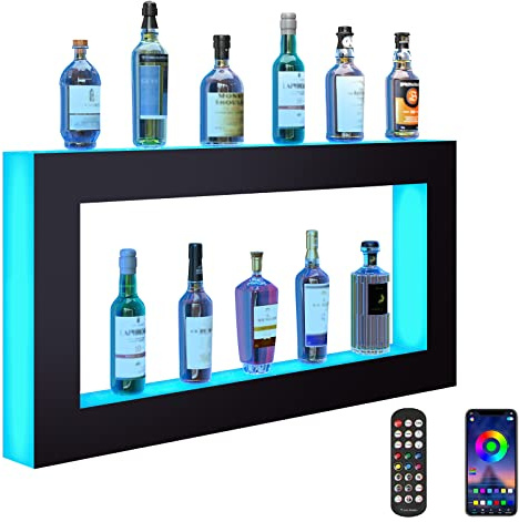 VEVOR Étagère lumineuse pour bouteilles d'alcool à DEL, 2 niveaux, 122 cm, prend en charge USB, étagère lumineuse de bar avec télécommande RF et contrôle par application, 7 couleurs statiques,